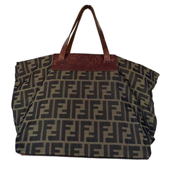 Fendi AUTHENTIC Vintage Zucca FF Brown Bag Purse - Picture 1 of 16
